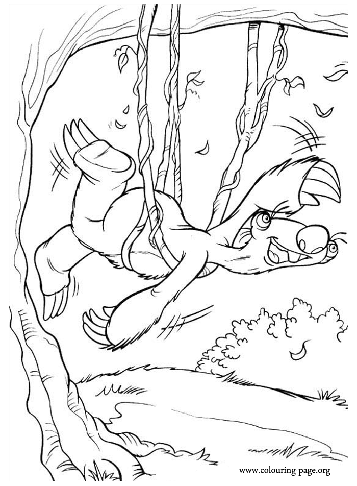 Sid hanging on a tree branch coloring page