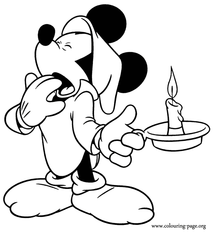 Mickey holding a lighted candle coloring page
