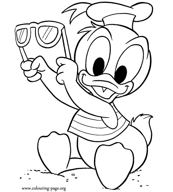 Donald Duck at the beach coloring page