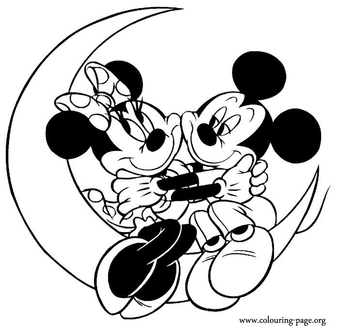 Mickey and Minnie in love coloring page