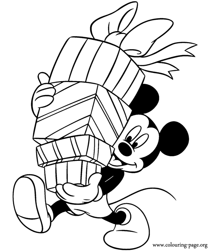 Mickey with gifts coloring page