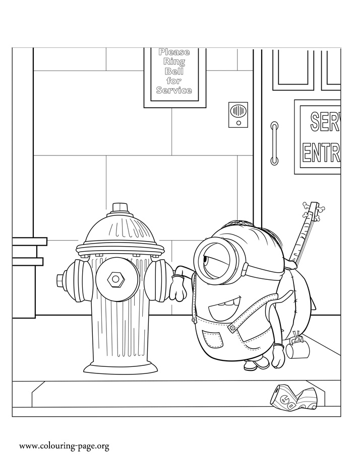 Stuart and a fire hydrant coloring page