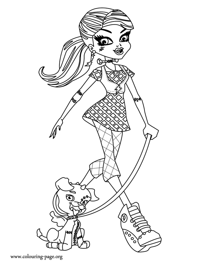 Frankie Stein and her pet Watzit coloring page