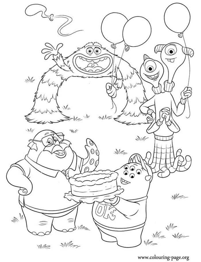 Monsters celebrating coloring page