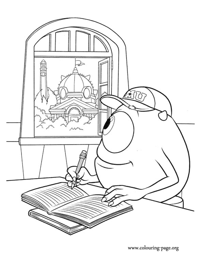Mike is studing to be a scarer coloring page