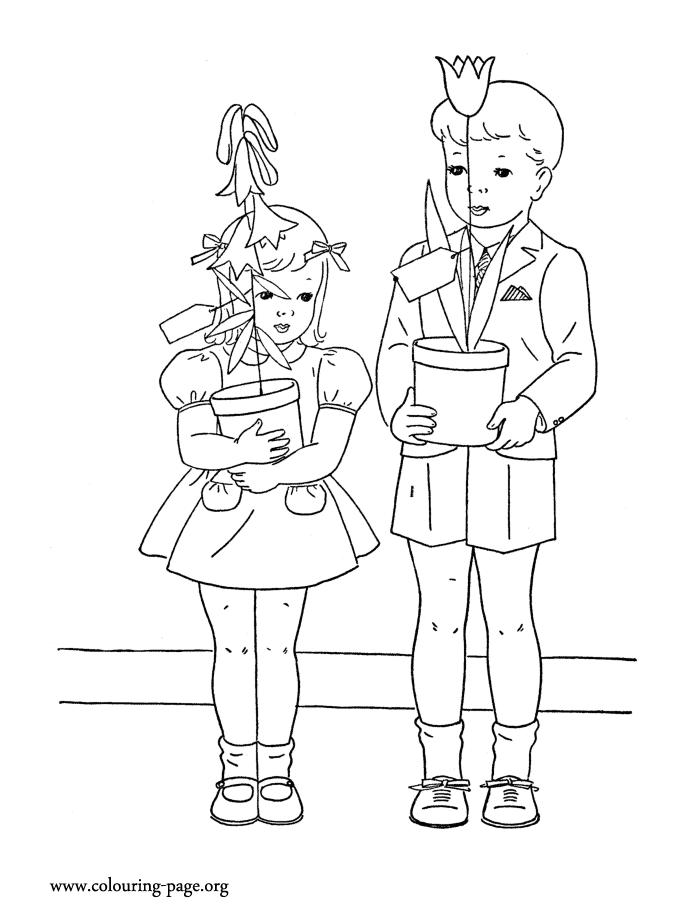 Kids bought flowers for Mother's Day coloring page