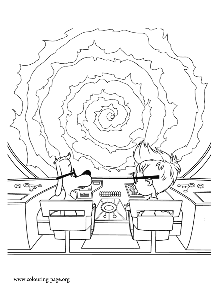 Mr. Peabody and Sherman using the time machine coloring page