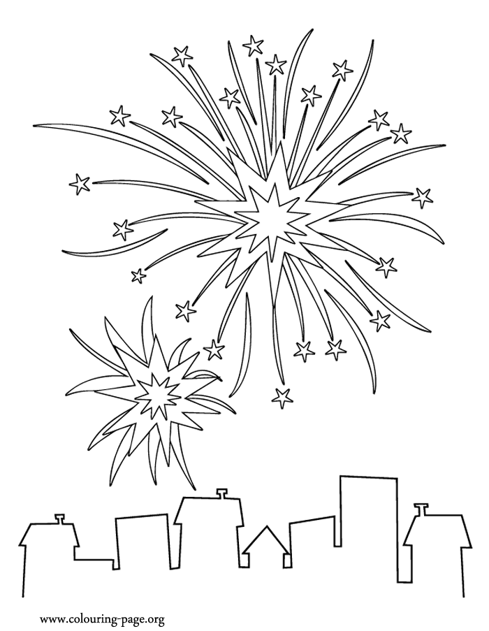 New Year's fireworks coloring page