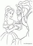 Bella giving a gift to Beast coloring page
