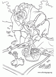 Belle, Beast and Chip having a picnic coloring page