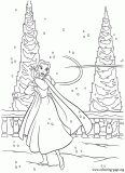 Belle playing in the snow coloring page