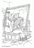 Merida sewing the tapestry with his mother coloring page