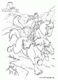 Merida and Elinor ride out on their horses coloring page