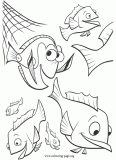Dory and school of grouper breaking the net coloring page