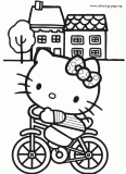 Hello Kitty riding a bike coloring page