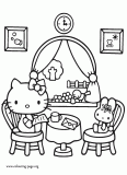 Hello Kitty at a restaurant coloring page