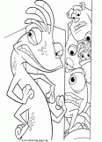 Mike, Sulley and Boo are hiding from Randall coloring page