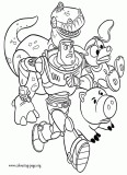 Buzz Lightyear, Rex, Hamm and Slinky Dog coloring page