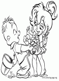 Alvin giving flowers to Brittany coloring page