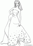 Barbie wearing a long dress coloring page