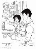 Hiro, Cass and Tadashi Hamada coloring page