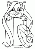 Adorable cat inside a gift box coloring page