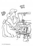 Cinderella and her mice and bird friends coloring page