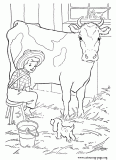 A farm boy milking a cow coloring page