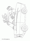 Minions driving around coloring page