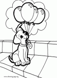 A cute puppy holding balloons coloring page