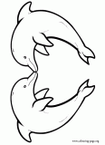 Two dolphins forming a heart coloring page