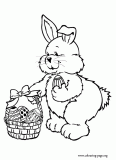 Cute bunny with a basket of Easter eggs coloring page
