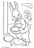 Happy Easter bunny and her Easter eggs coloring page