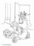 Elsa's magic ice hits Anna coloring page