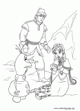 Anna, Kristoff and Olaf on ice coloring page