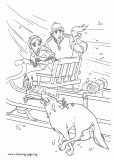 Anna and Kristoff chased by wolves coloring page