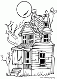 Halloween haunted house coloring page