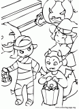 Kids wearing halloween costumes coloring page