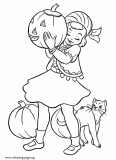 Little girl dressed as a gypsy for Halloween coloring page