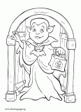 Vampire with a trick-or-treat bag coloring page