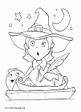 A Halloween little witch coloring page