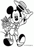 Mickey holding flowers coloring page