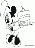 Minnie baking a cake coloring page