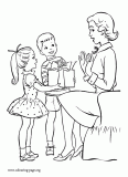 Kids giving gifts to Mom coloring page