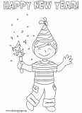 Little boy celebrating New Year coloring page
