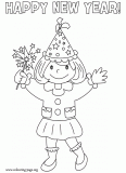 Little girl excited about the New Year's party coloring page