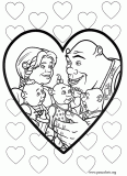 Shrek and Fiona beside their children coloring page