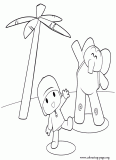 Pocoyo and Elly on a beach coloring page