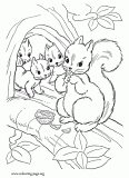 Mommy squirrel and her cubs coloring page