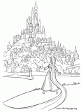 Rapunzel arriving in the castle coloring page